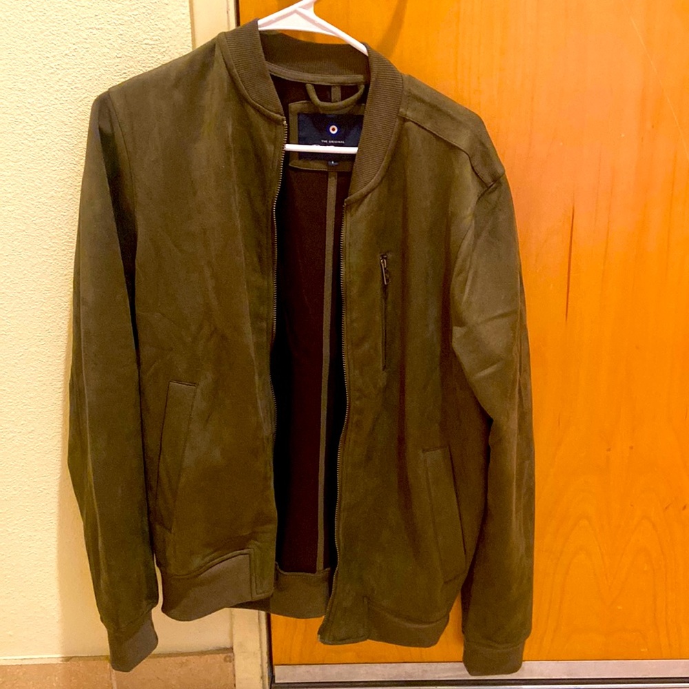 BEN SHERMAN Olive Faux Suede Bomber Jacket